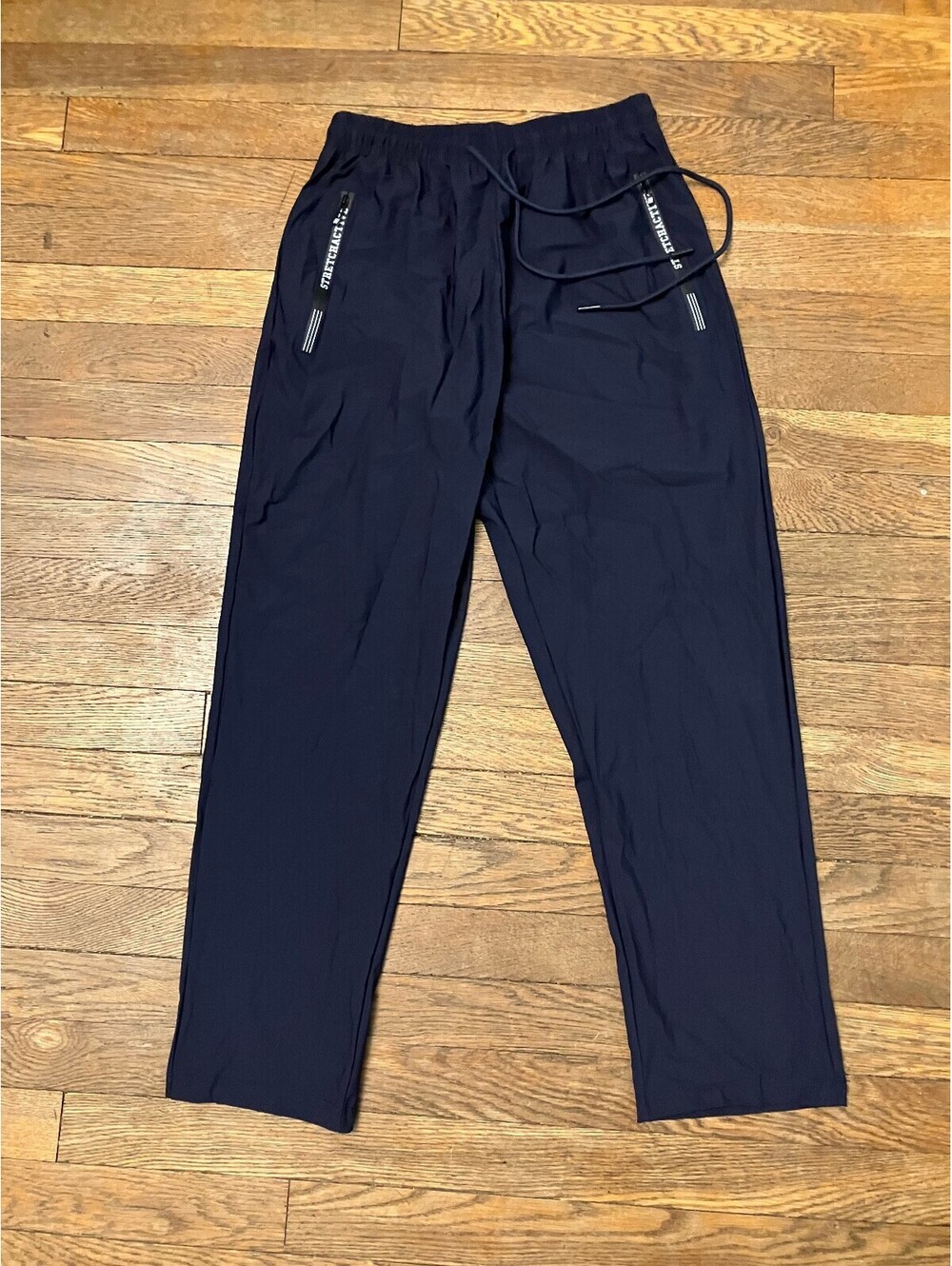 Navy Stretch Active Track Pants S Zip Pocket Drawstring Athleisure Joggers